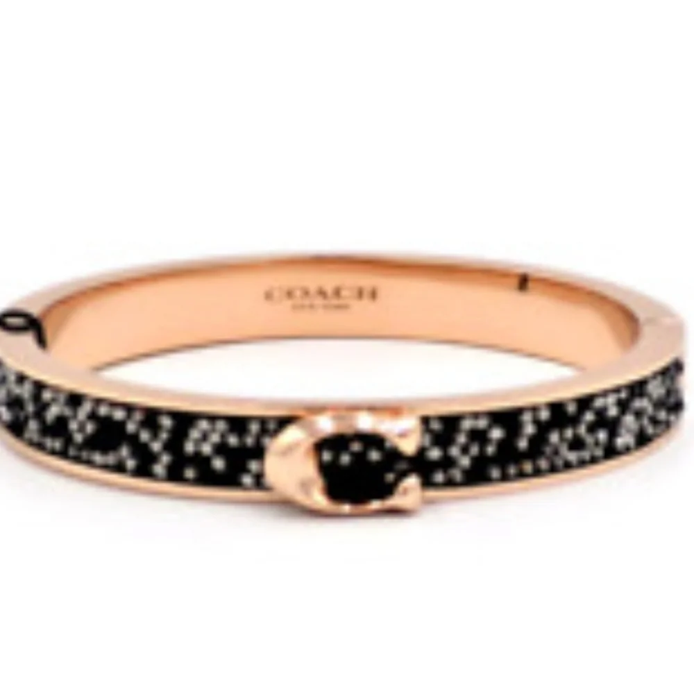 NEW COACH C Logo Hinged Bangle Bracelet Yellow Gold S/ Steel & Black Sprinkle - Picture 6 of 7